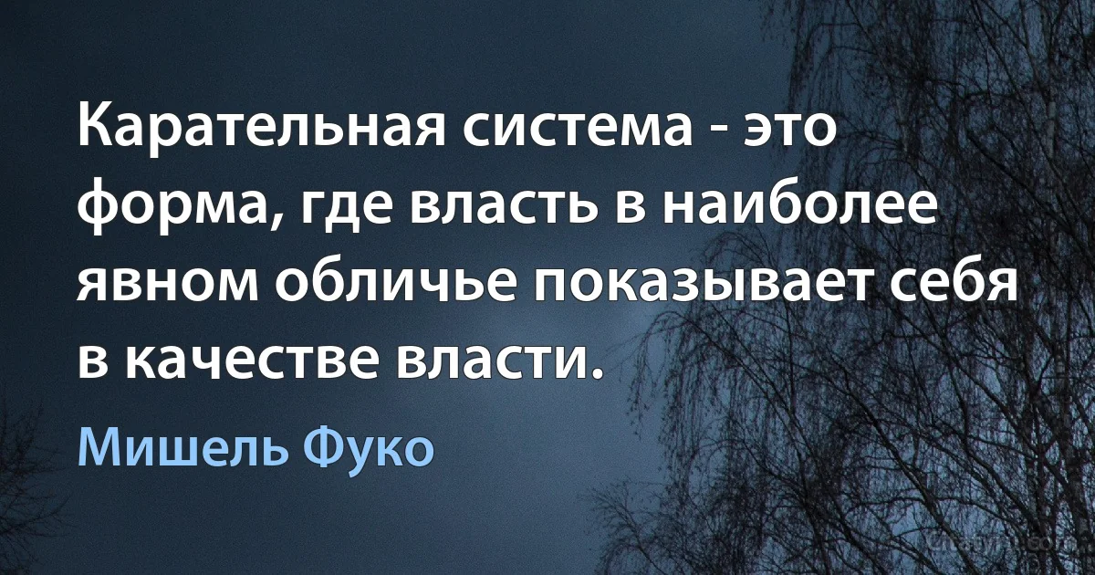 Карательная система - это форма, где власть в наиболее явном обличье показывает себя в качестве власти. (Мишель Фуко)