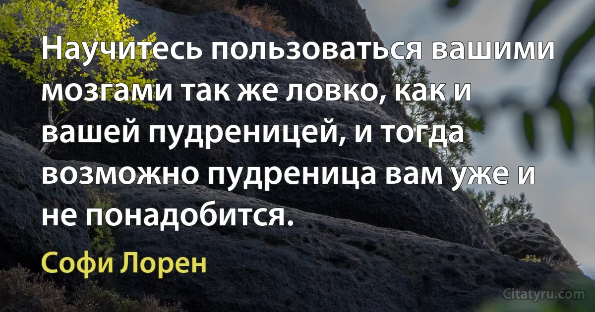 Научитесь пользоваться вашими мозгами так же ловко, как и вашей пудреницей, и тогда возможно пудреница вам уже и не понадобится. (Софи Лорен)