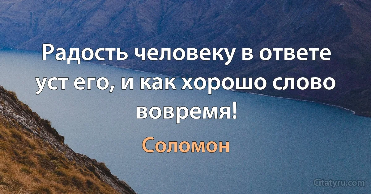 Радость человеку в ответе уст его, и как хорошо слово вовремя! (Соломон)