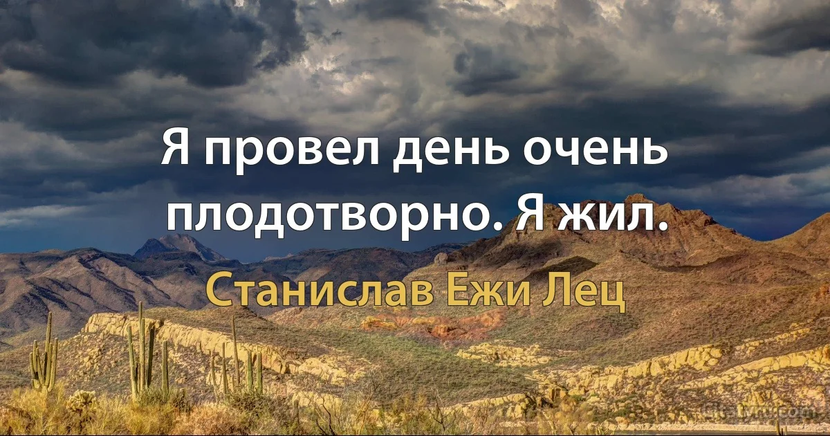 Я провел день очень плодотворно. Я жил. (Станислав Ежи Лец)