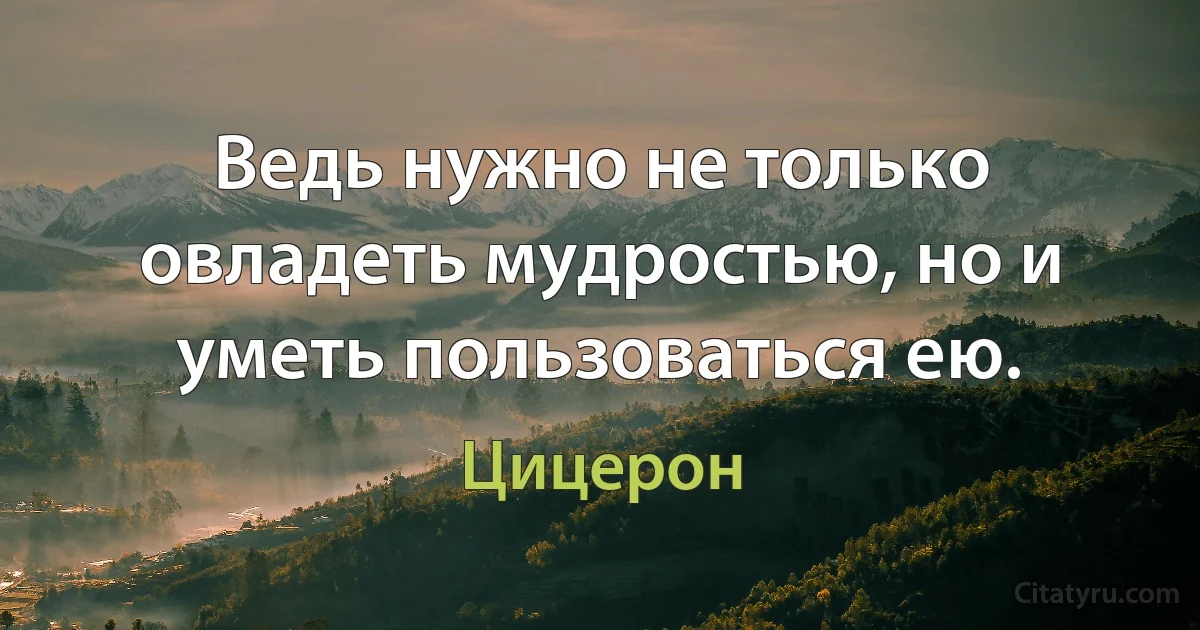 Ведь нужно не только овладеть мудростью, но и уметь пользоваться ею. (Цицерон)