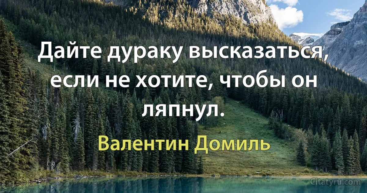 Дайте дураку высказаться, если не хотите, чтобы он ляпнул. (Валентин Домиль)