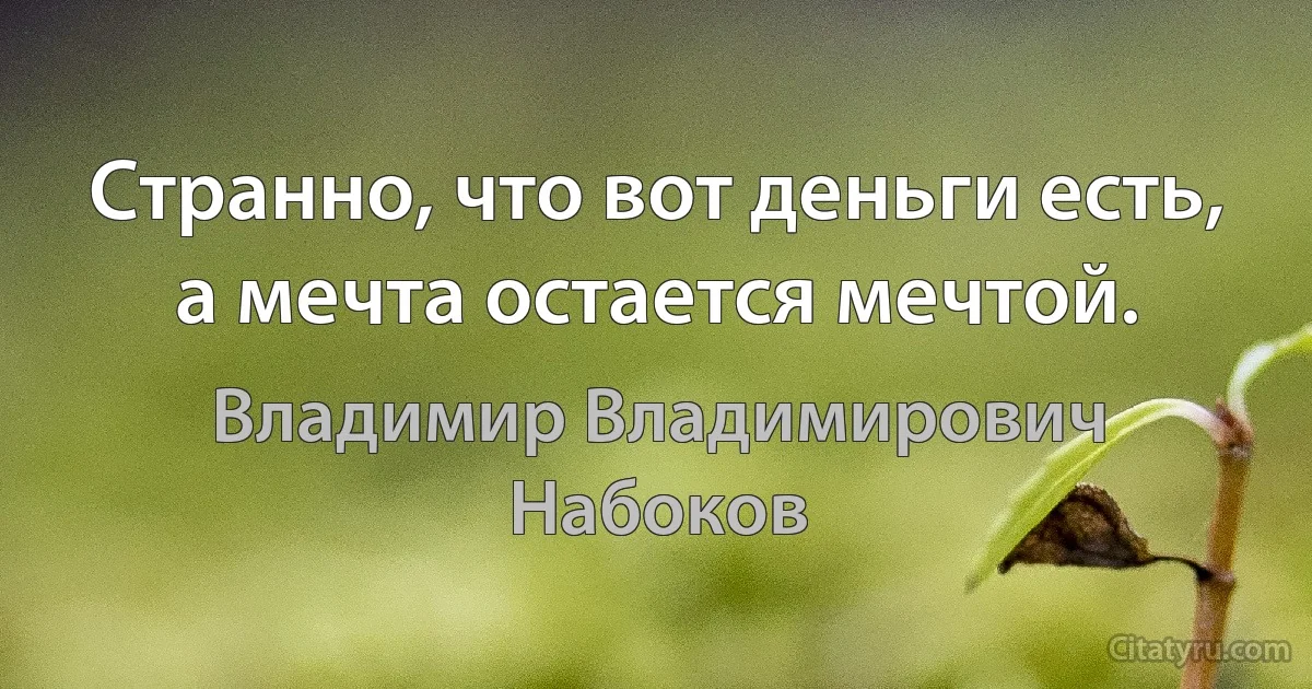 Странно, что вот деньги есть, а мечта остается мечтой. (Владимир Владимирович Набоков)