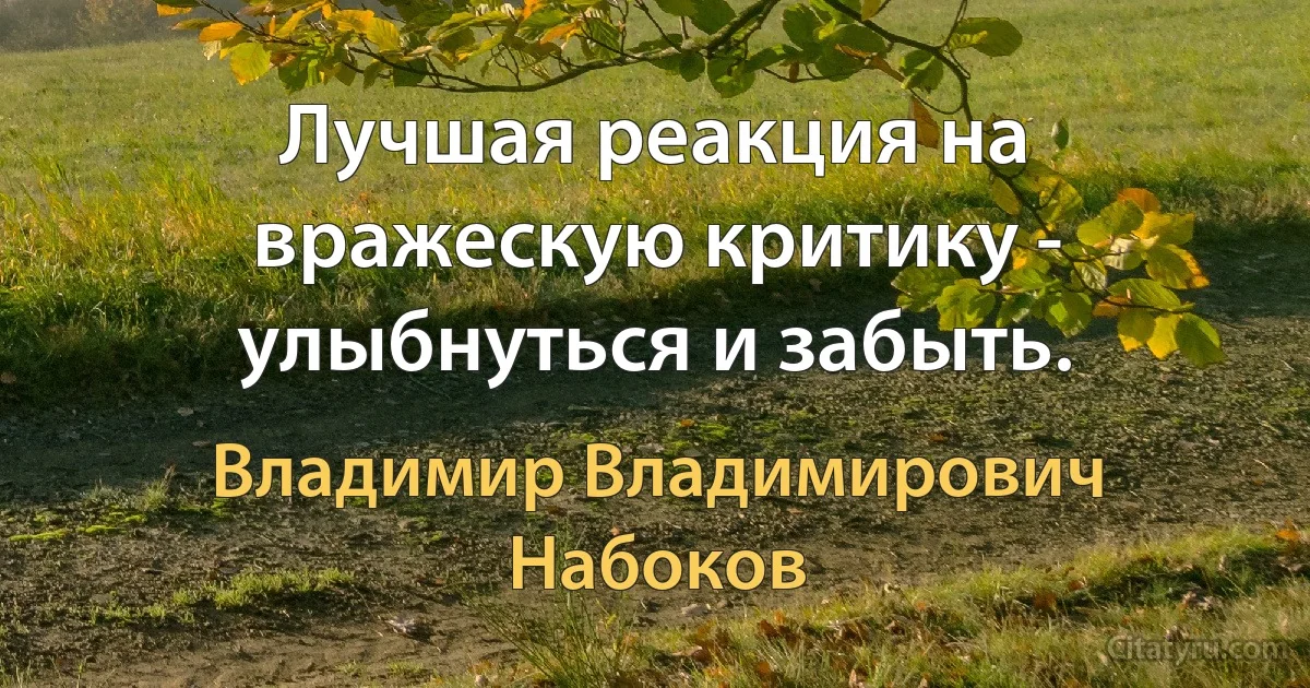 Лучшая реакция на вражескую критику - улыбнуться и забыть. (Владимир Владимирович Набоков)