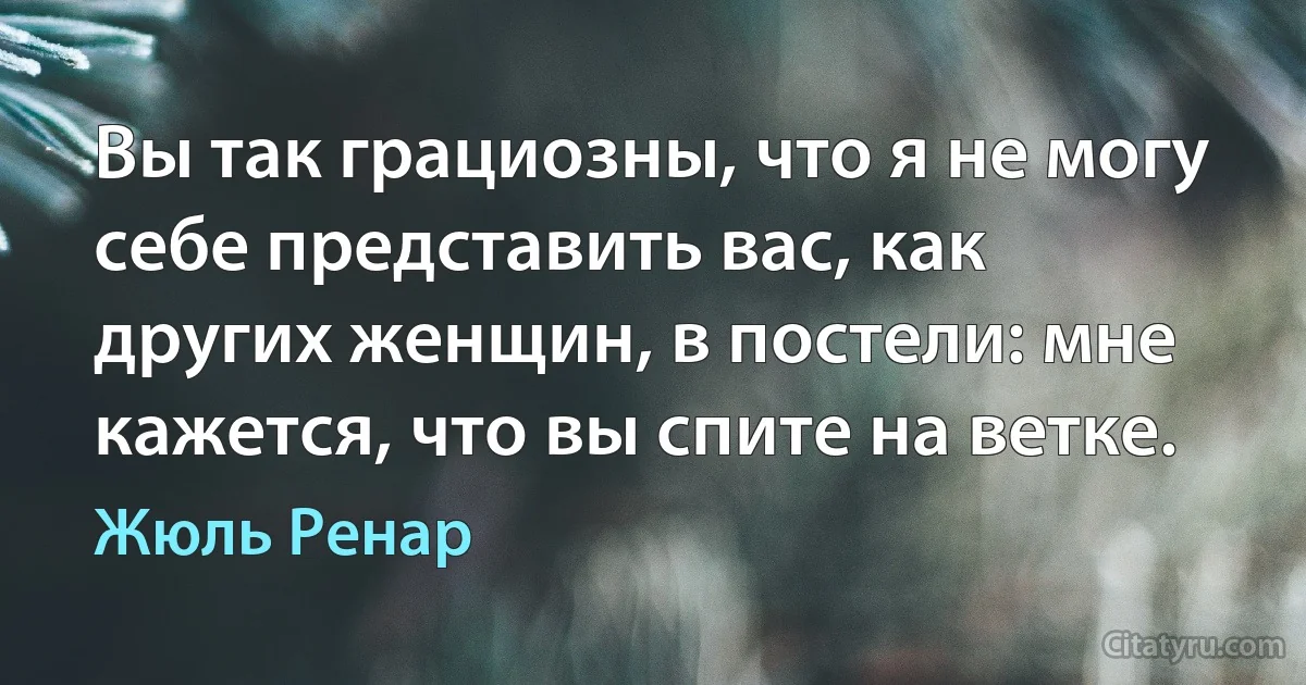 Вы так грациозны, что я не могу себе представить вас, как других женщин, в постели: мне кажется, что вы спите на ветке. (Жюль Ренар)