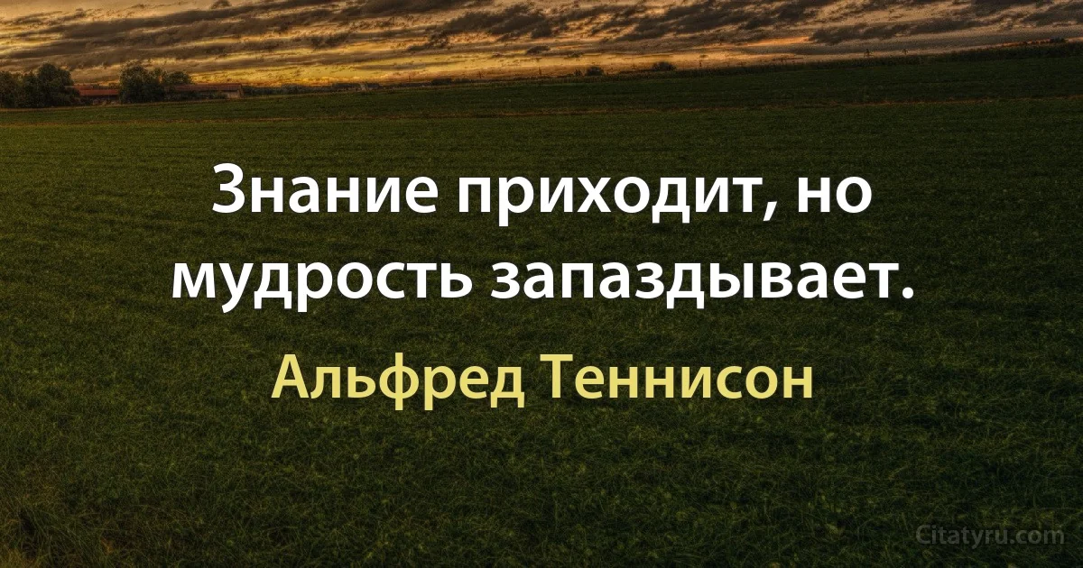 Знание приходит, но мудрость запаздывает. (Альфред Теннисон)