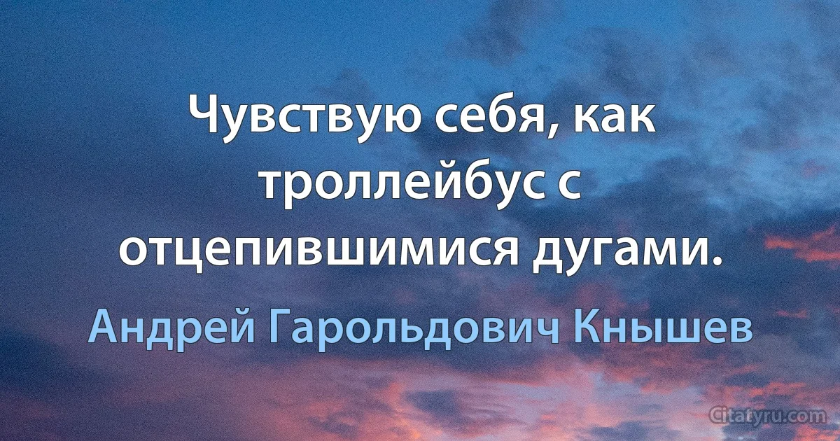 Чувствую себя, как троллейбус с отцепившимися дугами. (Андрей Гарольдович Кнышев)