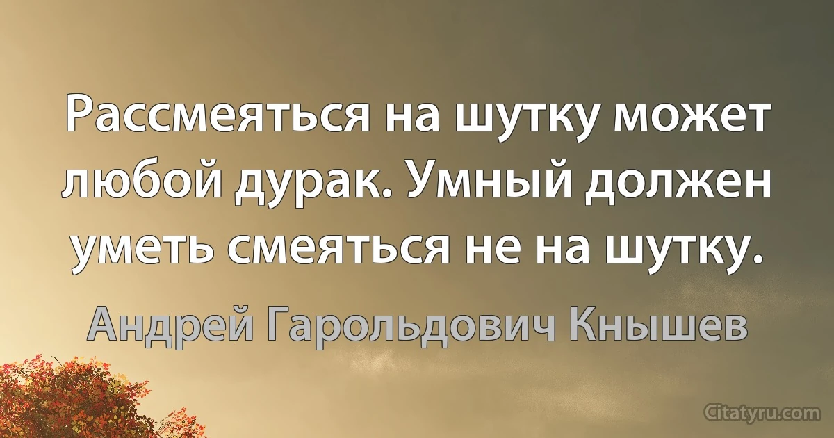 Рассмеяться на шутку может любой дурак. Умный должен уметь смеяться не на шутку. (Андрей Гарольдович Кнышев)