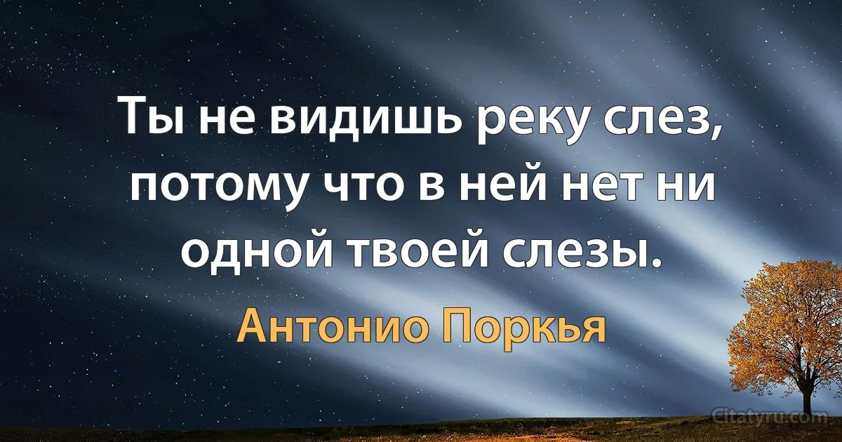 Ты не видишь реку слез, потому что в ней нет ни одной твоей слезы. (Антонио Поркья)