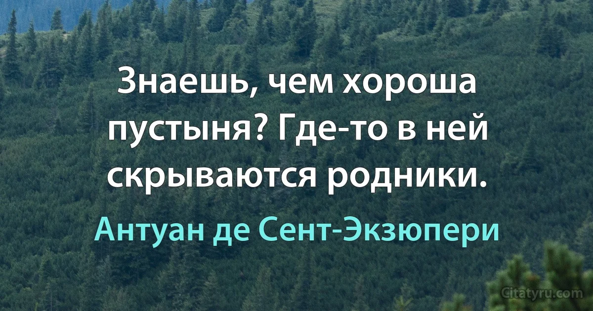 Знаешь, чем хороша пустыня? Где-то в ней скрываются родники. (Антуан де Сент-Экзюпери)