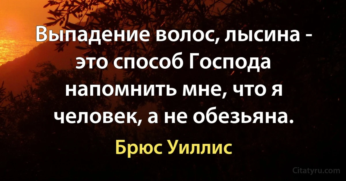 Выпадение волос, лысина - это способ Господа напомнить мне, что я человек, а не обезьяна. (Брюс Уиллис)