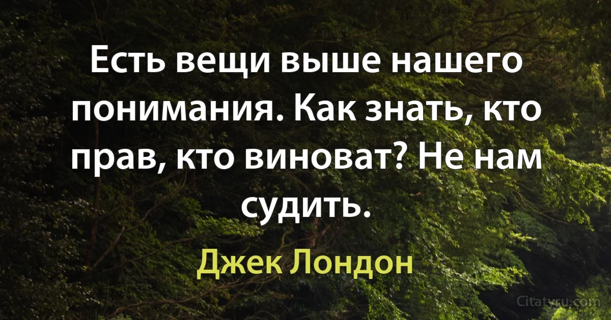 Есть вещи выше нашего понимания. Как знать, кто прав, кто виноват? Не нам судить. (Джек Лондон)