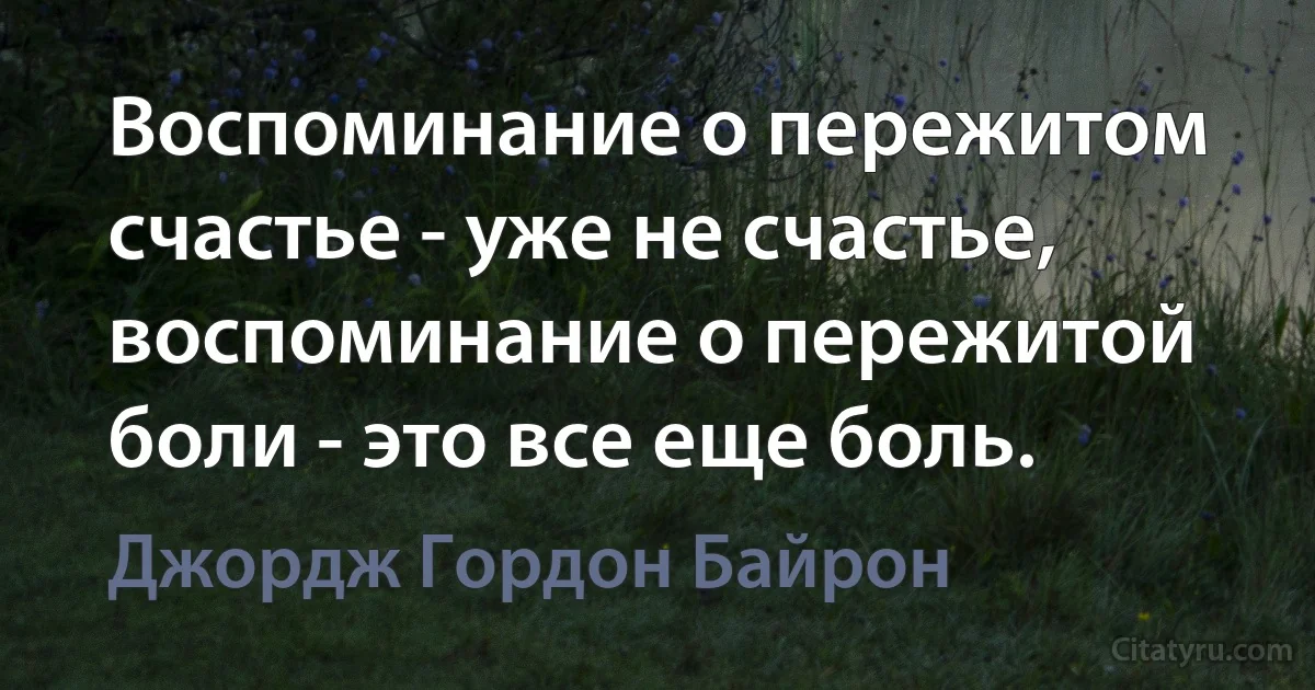 Воспоминание о пережитом счастье - уже не счастье, воспоминание о пережитой боли - это все еще боль. (Джордж Гордон Байрон)