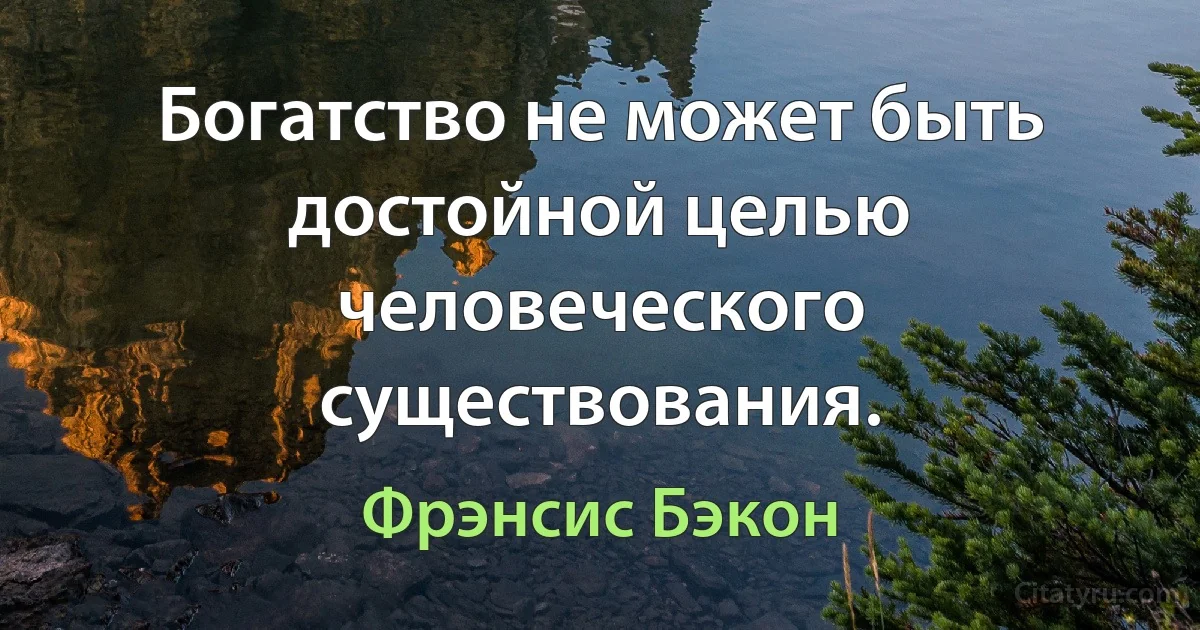 Богатство не может быть достойной целью человеческого существования. (Фрэнсис Бэкон)