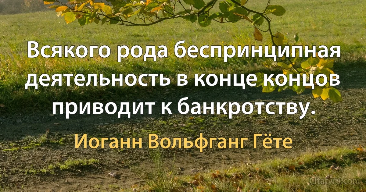 Всякого рода беспринципная деятельность в конце концов приводит к банкротству. (Иоганн Вольфганг Гёте)