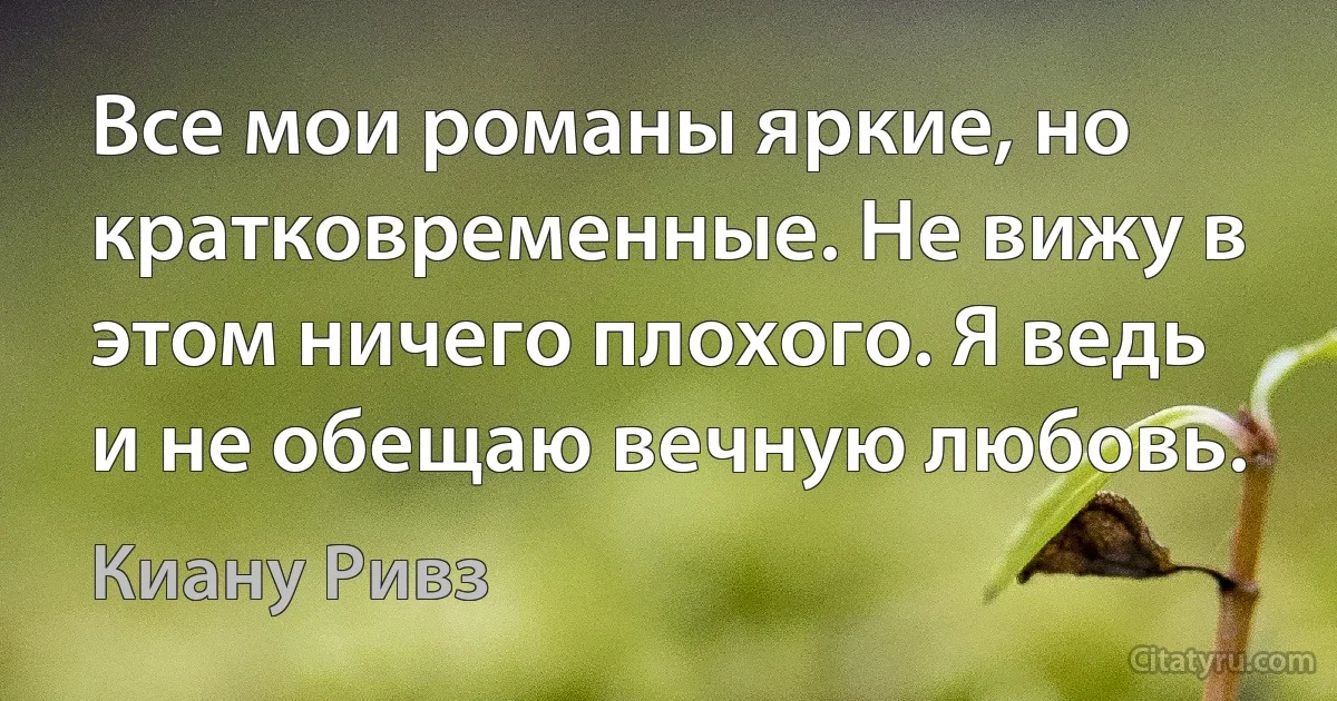 Все мои романы яркие, но кратковременные. Не вижу в этом ничего плохого. Я ведь и не обещаю вечную любовь. (Киану Ривз)