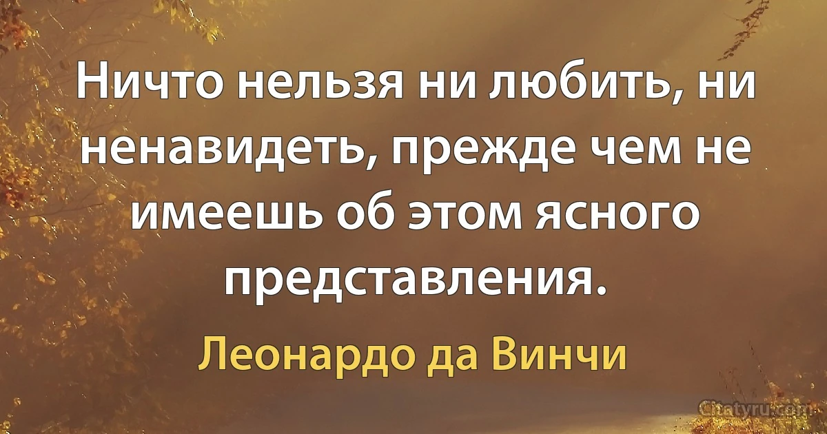 Ничто нельзя ни любить, ни ненавидеть, прежде чем не имеешь об этом ясного представления. (Леонардо да Винчи)