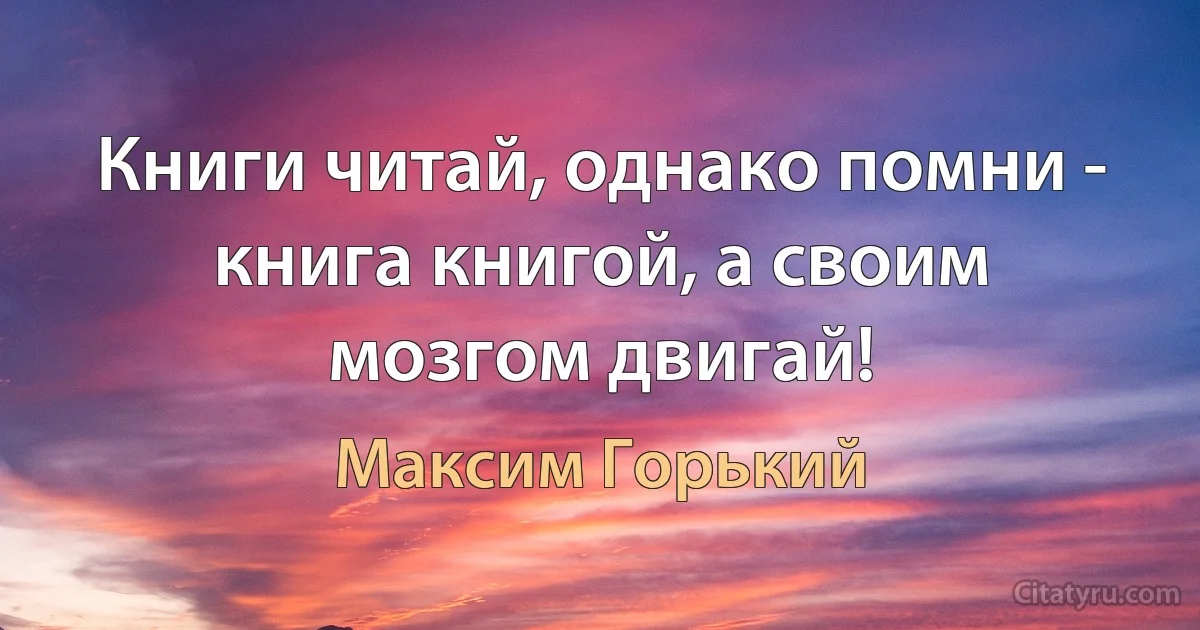 Книги читай, однако помни - книга книгой, а своим мозгом двигай! (Максим Горький)