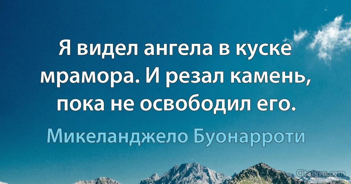 Я видел ангела в куске мрамора. И резал камень, пока не освободил его. (Микеланджело Буонарроти)