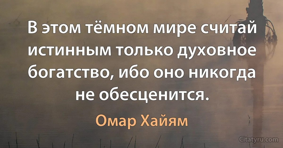 В этом тёмном мире считай истинным только духовное богатство, ибо оно никогда не обесценится. (Омар Хайям)