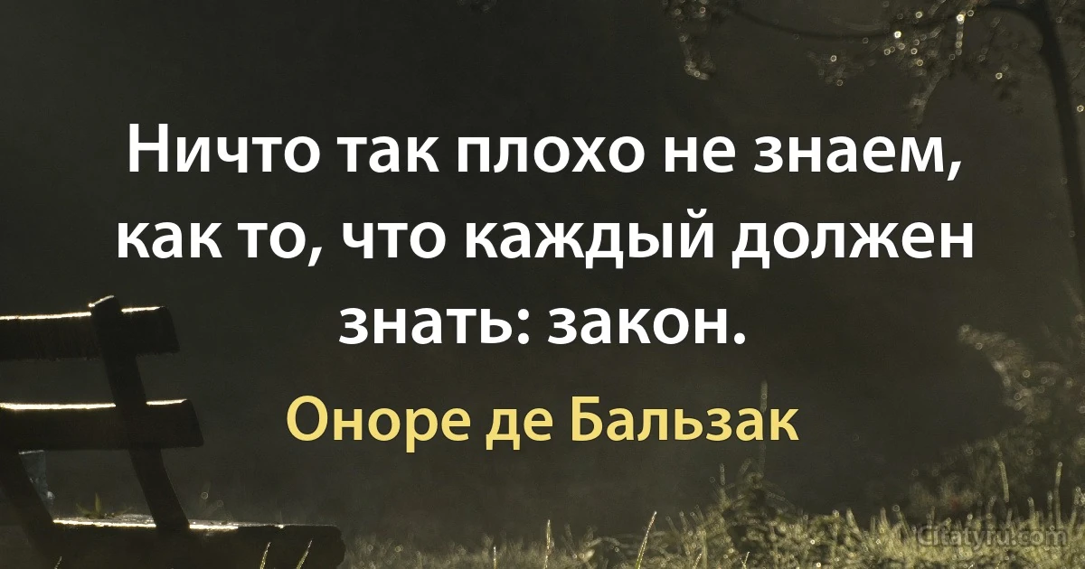 Ничто так плохо не знаем, как то, что каждый должен знать: закон. (Оноре де Бальзак)