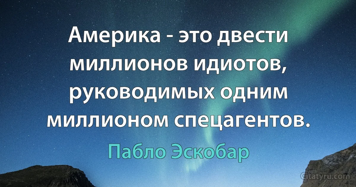 Америка - это двести миллионов идиотов, руководимых одним миллионом спецагентов. (Пабло Эскобар)