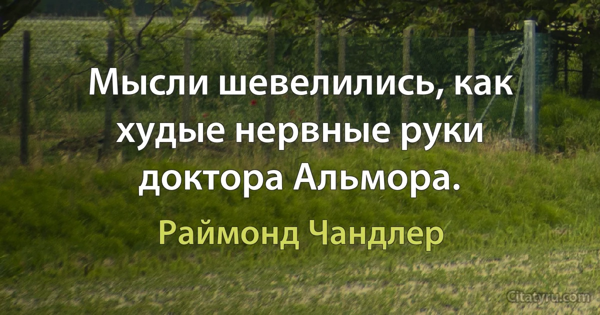 Мысли шевелились, как худые нервные руки доктора Альмора. (Раймонд Чандлер)