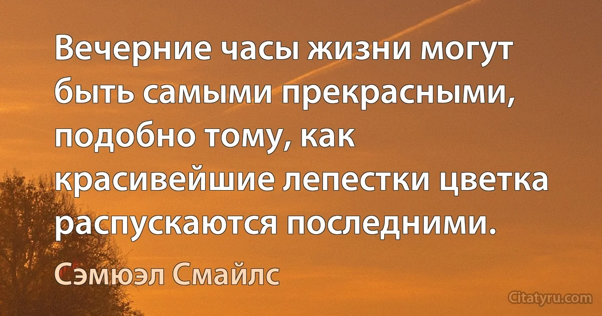 Вечерние часы жизни могут быть самыми прекрасными, подобно тому, как красивейшие лепестки цветка распускаются последними. (Сэмюэл Смайлс)