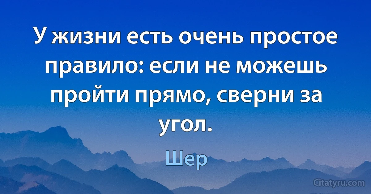 У жизни есть очень простое правило: если не можешь пройти прямо, сверни за угол. (Шер)