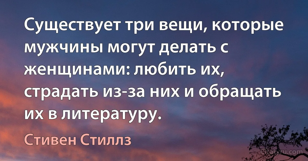 Существует три вещи, которые мужчины могут делать с женщинами: любить их, страдать из-за них и обращать их в литературу. (Стивен Стиллз)