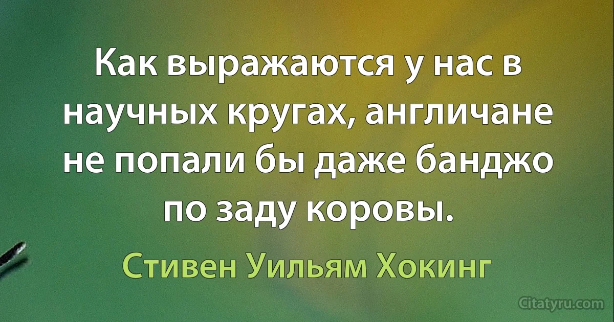 Как выражаются у нас в научных кругах, англичане не попали бы даже банджо по заду коровы. (Стивен Уильям Хокинг)