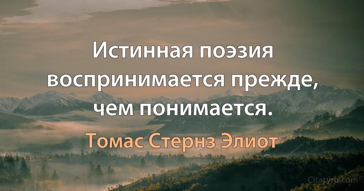 Истинная поэзия воспринимается прежде, чем понимается. (Томас Стернз Элиот)