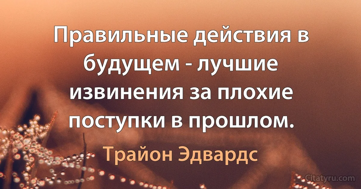 Правильные действия в будущем - лучшие извинения за плохие поступки в прошлом. (Трайон Эдвардс)