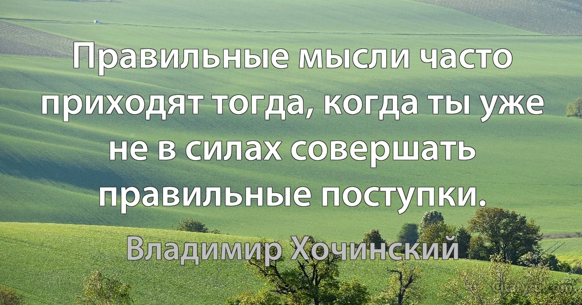 Правильные мысли часто приходят тогда, когда ты уже не в силах совершать правильные поступки. (Владимир Хочинский)