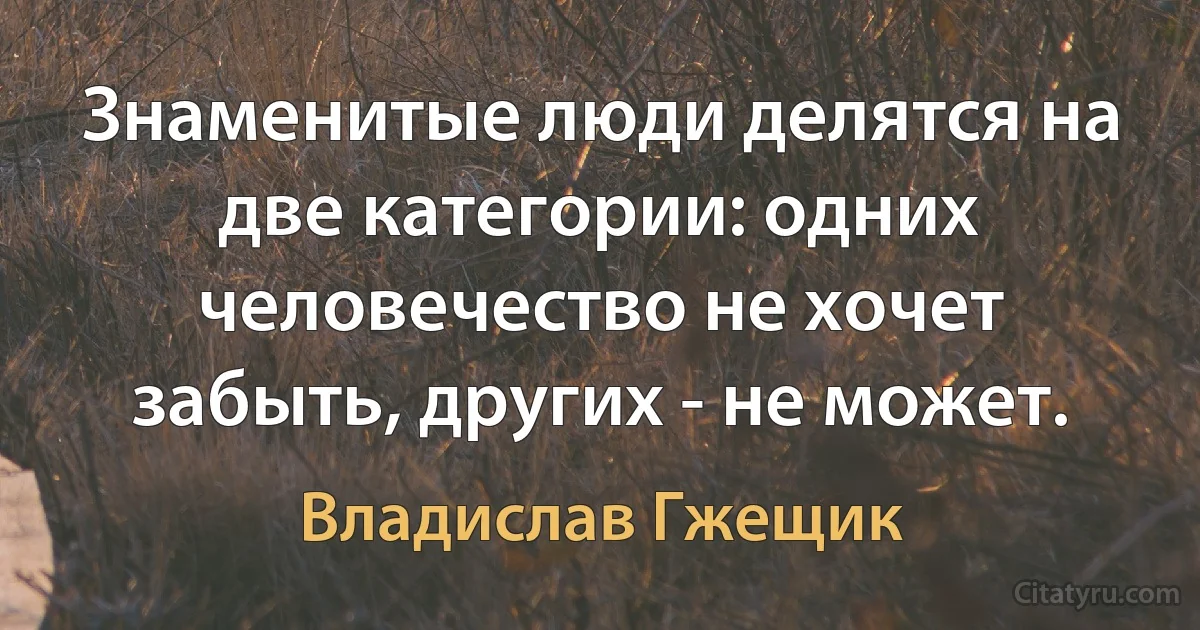 Знаменитые люди делятся на две категории: одних человечество не хочет забыть, других - не может. (Владислав Гжещик)