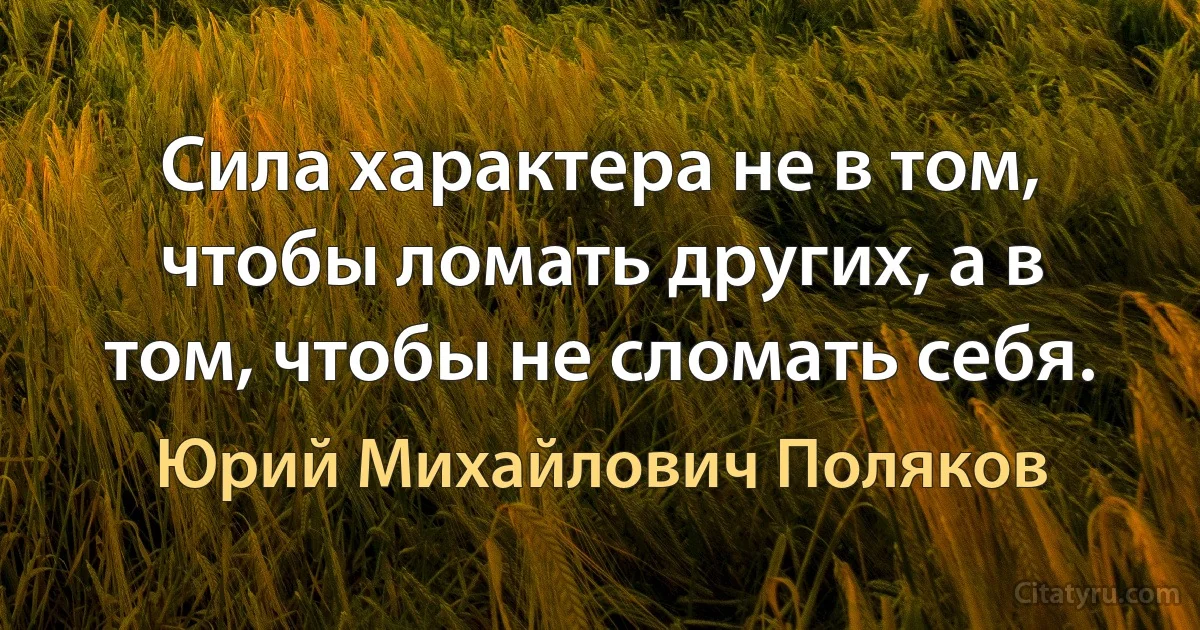 Сила характера не в том, чтобы ломать других, а в том, чтобы не сломать себя. (Юрий Михайлович Поляков)