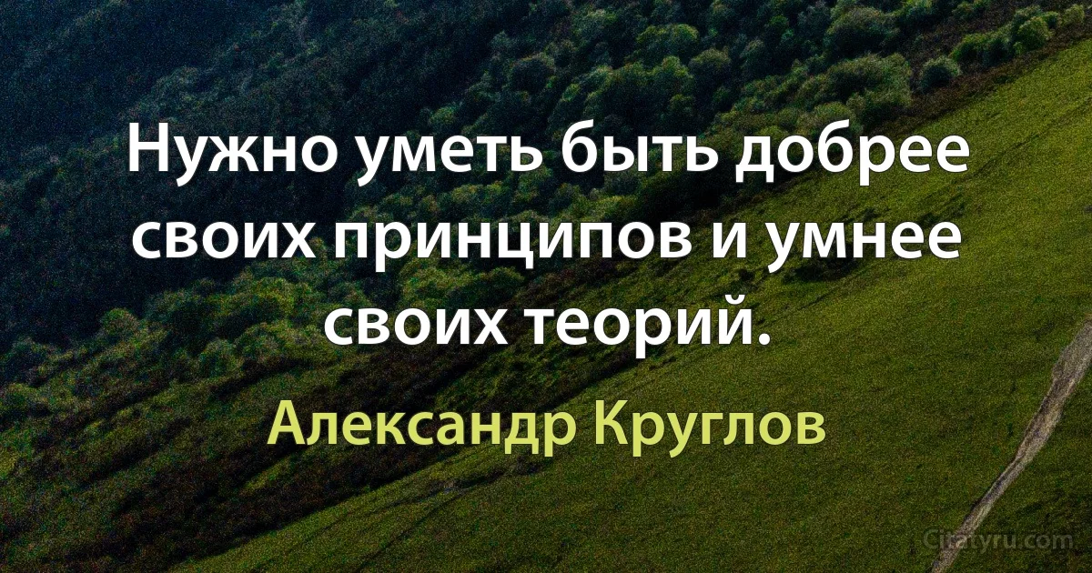 Нужно уметь быть добрее своих принципов и умнее своих теорий. (Александр Круглов)