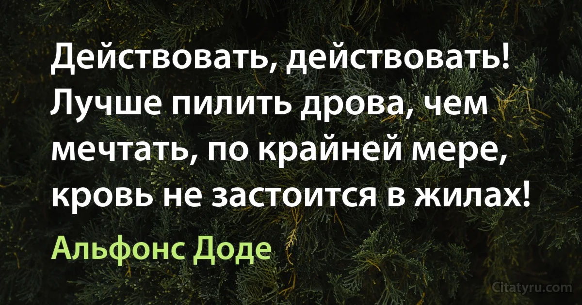 Действовать, действовать! Лучше пилить дрова, чем мечтать, по крайней мере, кровь не застоится в жилах! (Альфонс Доде)