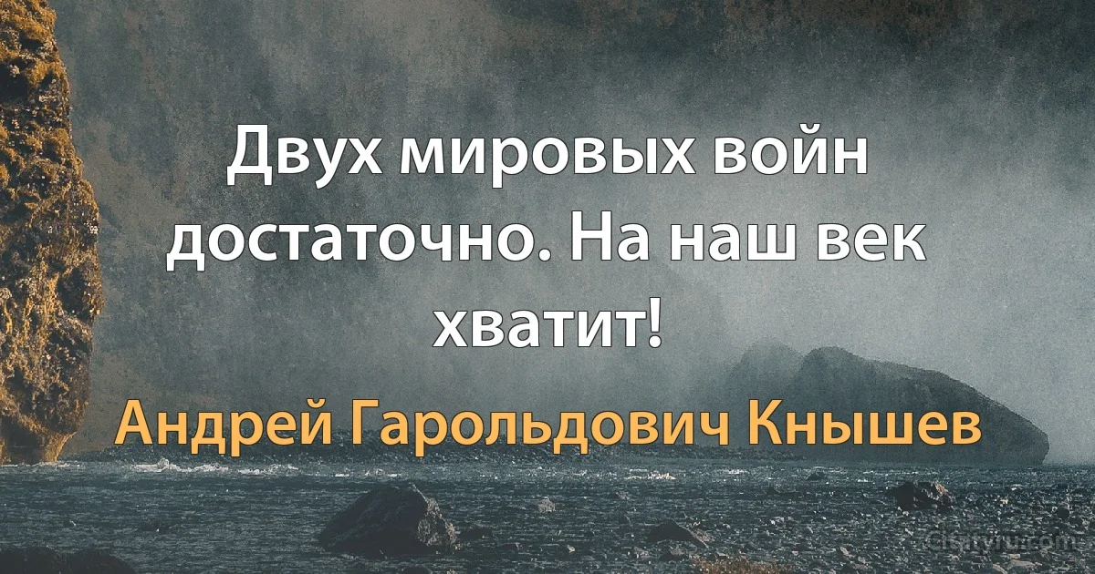 Двух мировых войн достаточно. На наш век хватит! (Андрей Гарольдович Кнышев)