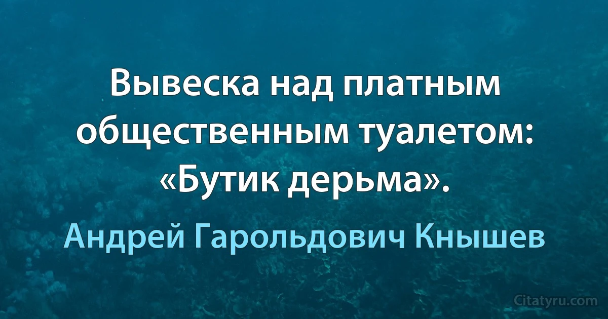 Вывеска над платным общественным туалетом: «Бутик дерьма». (Андрей Гарольдович Кнышев)