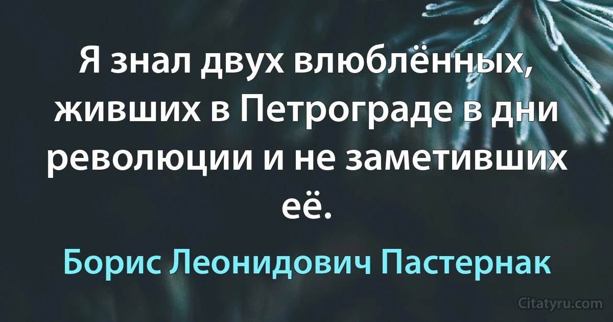 Я знал двух влюблённых, живших в Петрограде в дни революции и не заметивших её. (Борис Леонидович Пастернак)