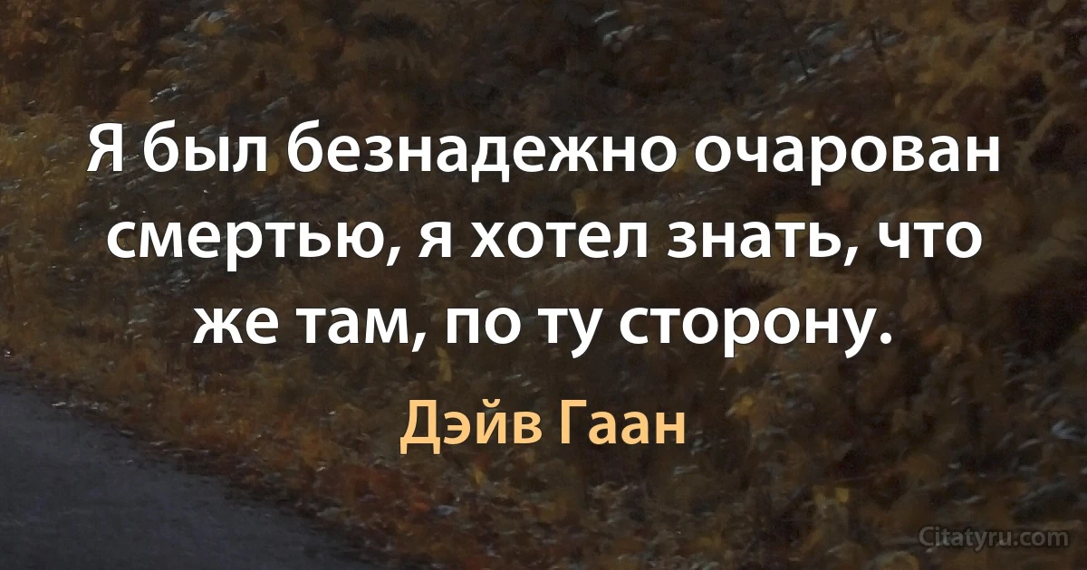 Я был безнадежно очарован смертью, я хотел знать, что же там, по ту сторону. (Дэйв Гаан)