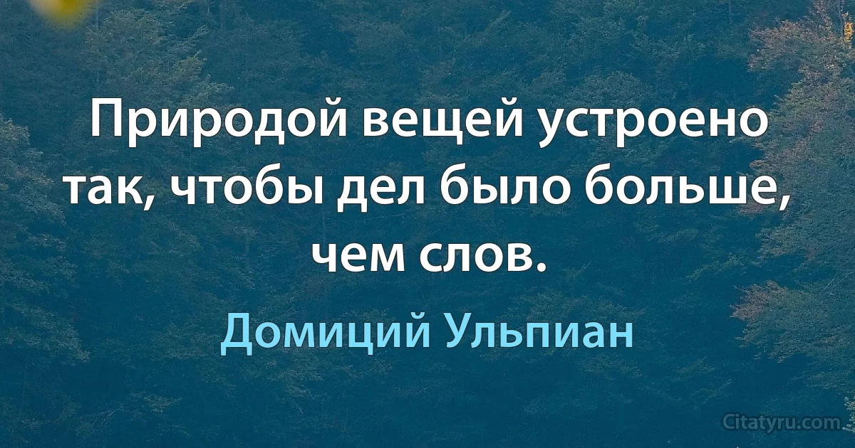 Природой вещей устроено так, чтобы дел было больше, чем слов. (Домиций Ульпиан)