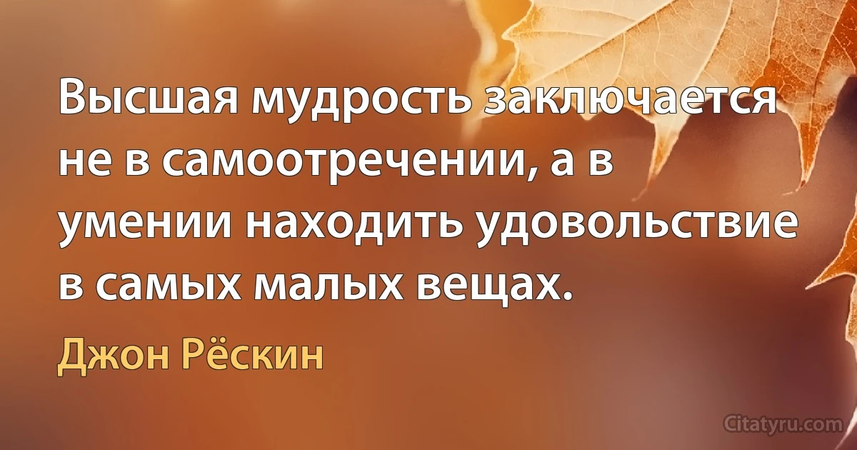 Высшая мудрость заключается не в самоотречении, а в умении находить удовольствие в самых малых вещах. (Джон Рёскин)