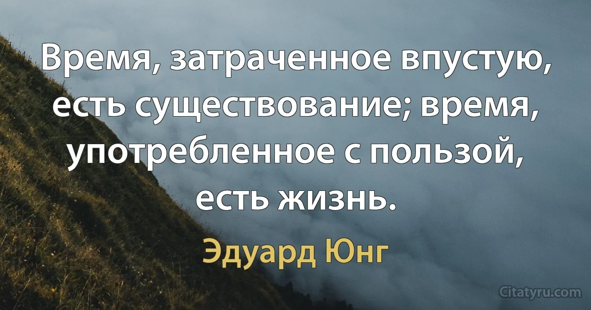 Время, затраченное впустую, есть существование; время, употребленное с пользой, есть жизнь. (Эдуард Юнг)