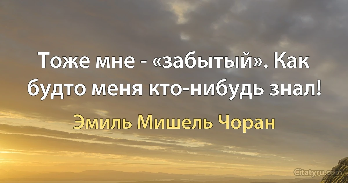 Тоже мне - «забытый». Как будто меня кто-нибудь знал! (Эмиль Мишель Чоран)