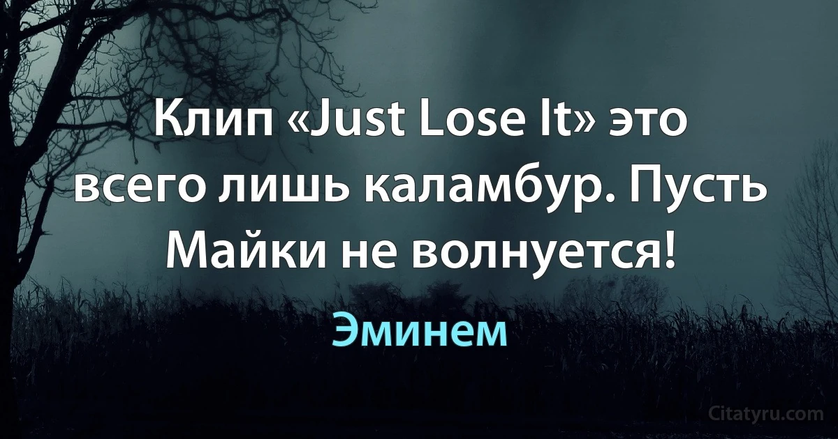 Клип «Just Lose It» это всего лишь каламбур. Пусть Майки не волнуется! (Эминем)