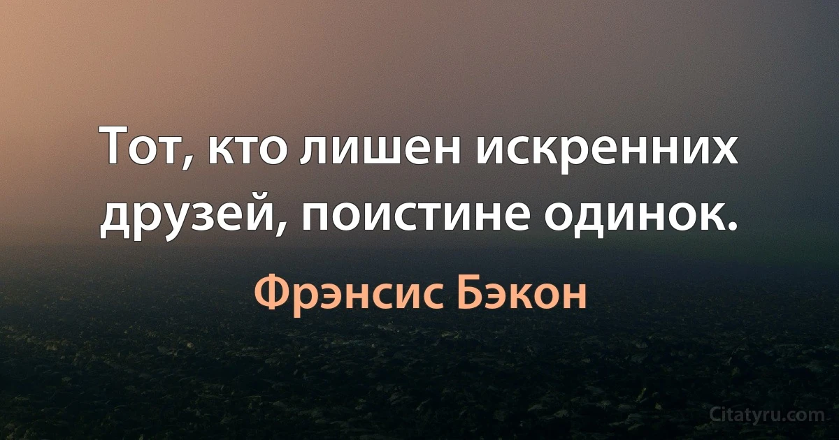 Тот, кто лишен искренних друзей, поистине одинок. (Фрэнсис Бэкон)