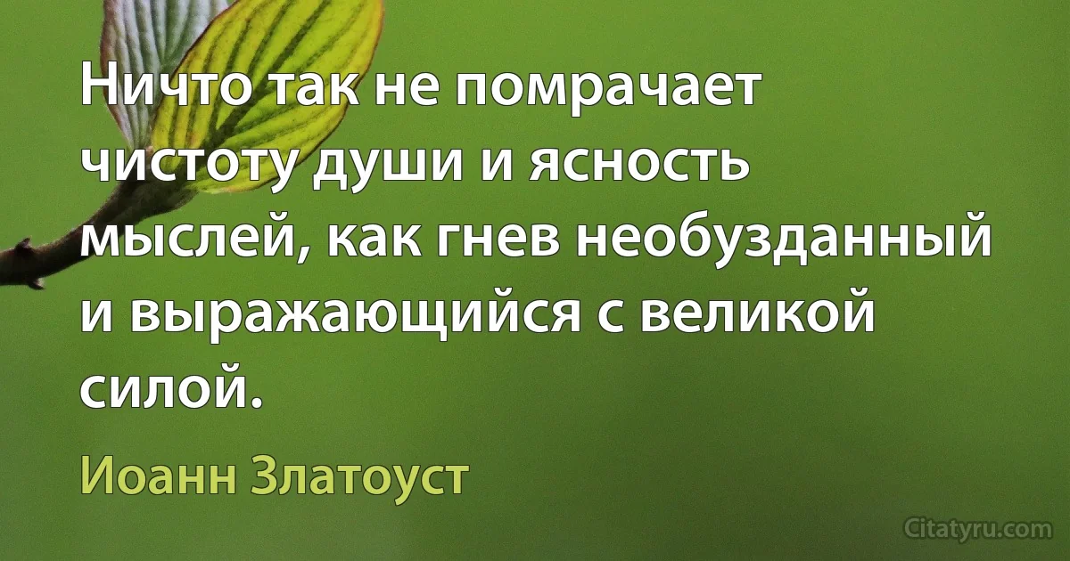 Ничто так не помрачает чистоту души и ясность мыслей, как гнев необузданный и выражающийся с великой силой. (Иоанн Златоуст)