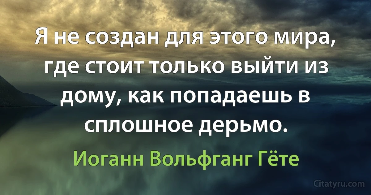 Я не создан для этого мира, где стоит только выйти из дому, как попадаешь в сплошное дерьмо. (Иоганн Вольфганг Гёте)